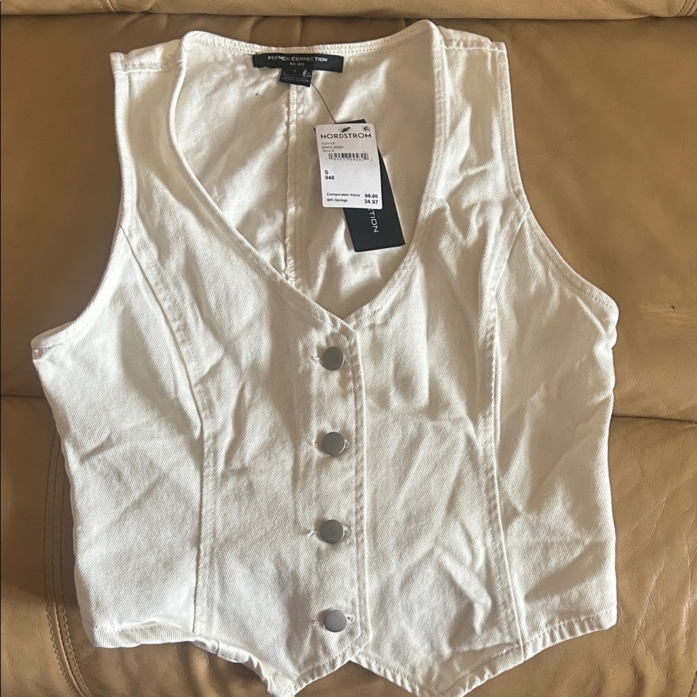 French Connection Cream denim Button-Up Women's vest Blouse